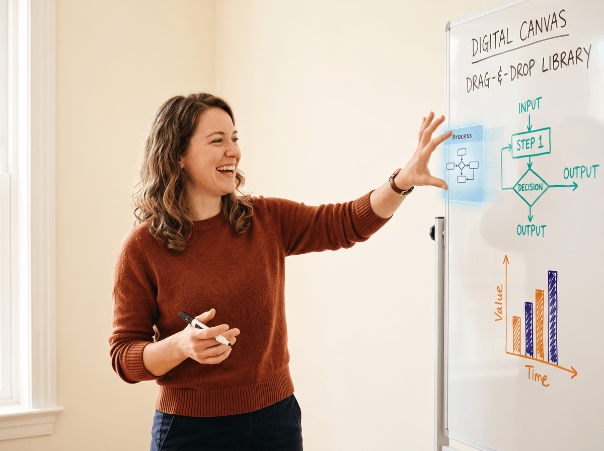 The Tutoroma whiteboard object library — drag-and-drop diagrams, circuits and geometry for live teaching