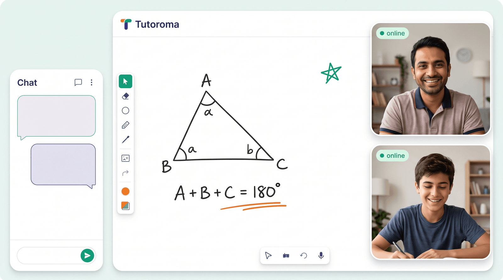 Pakistani tutor and student in a live Tutoroma whiteboard session